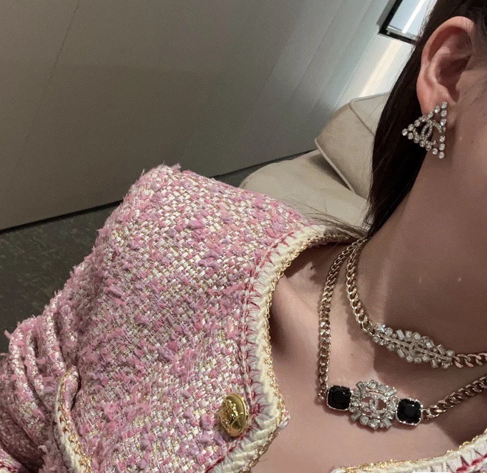 Chanel Black Crystals Chain 18K Gold Necklace