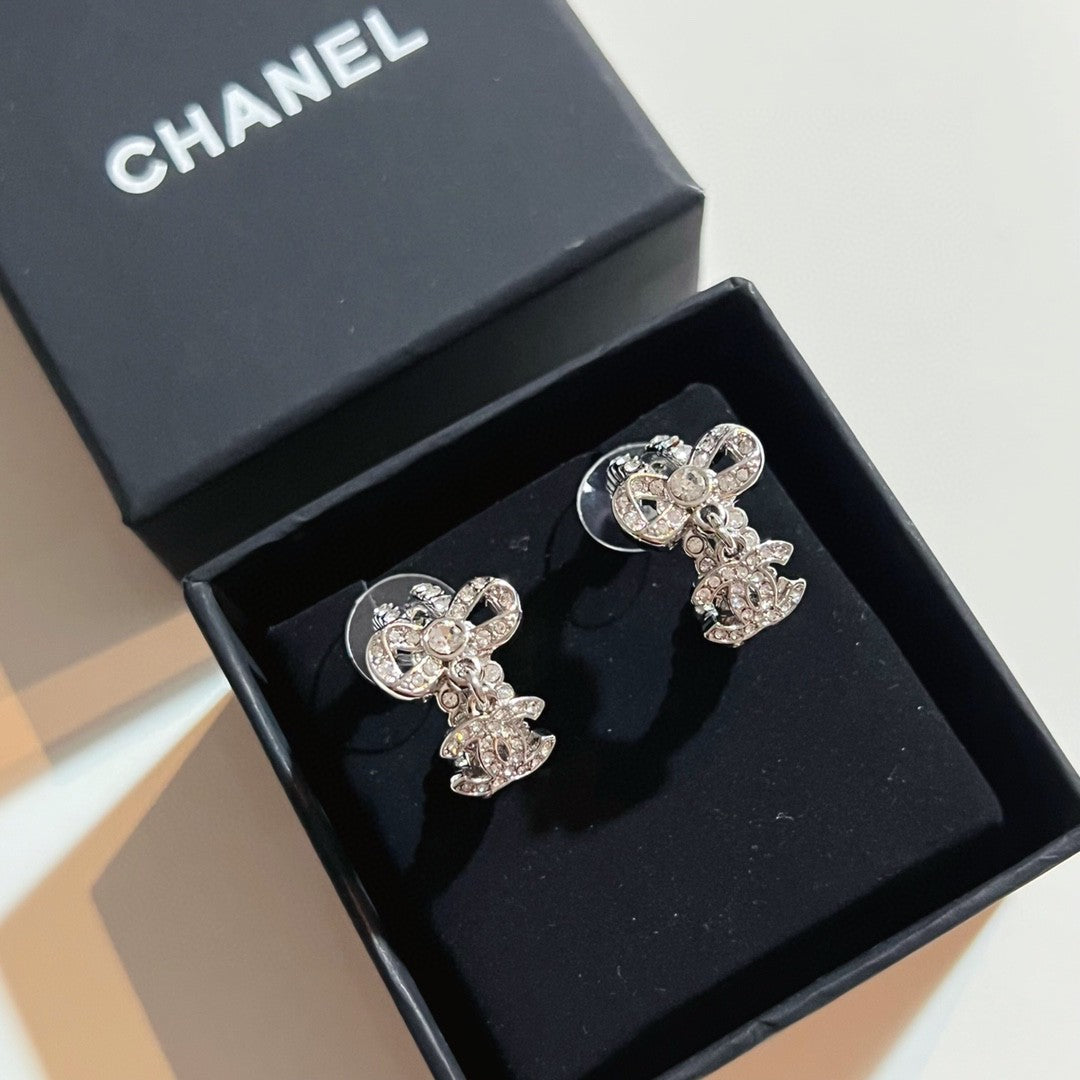 Chanel Diamond Pendant 18K Gold Earrings