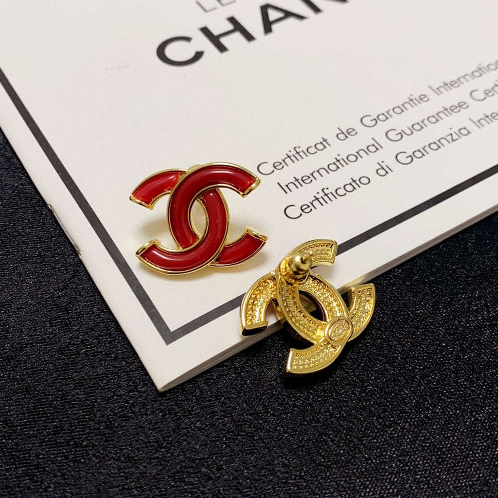 Chanel Red Resin 18K Gold Earrings
