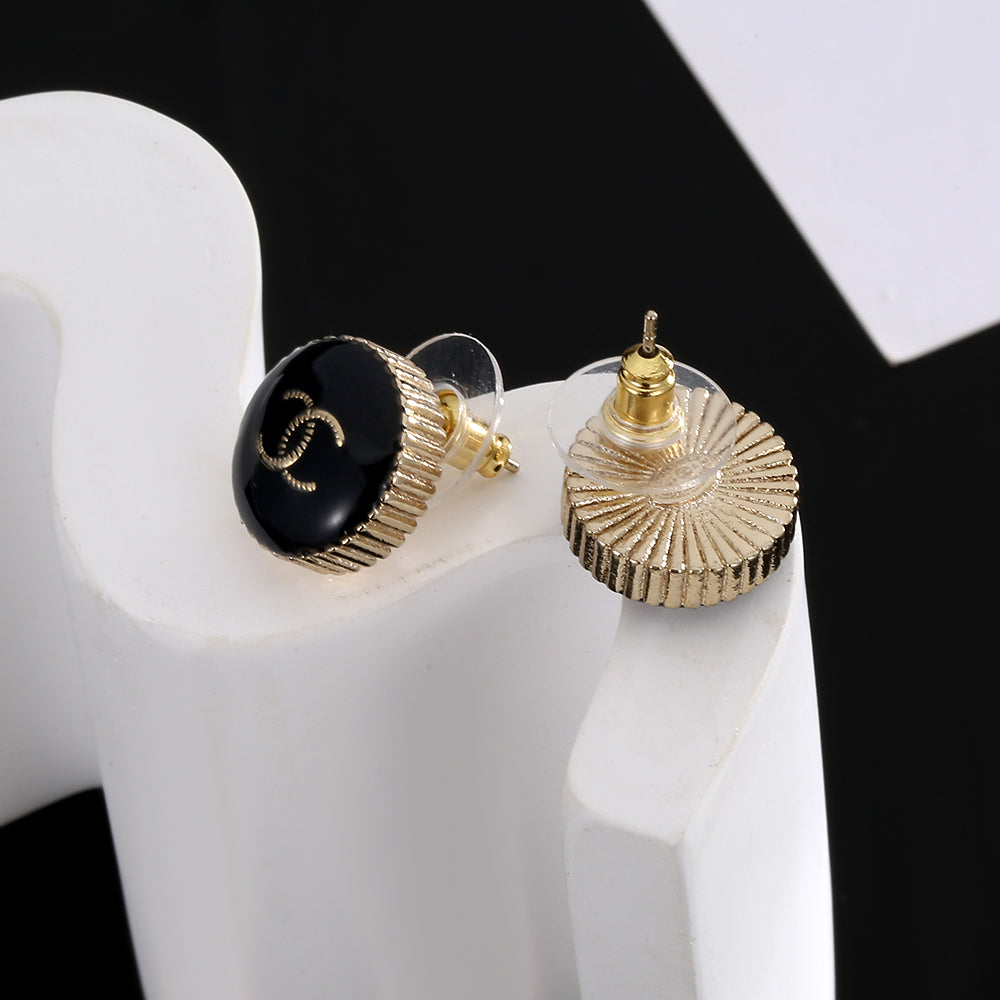Chanel Circle Black Resin 18K Gold Earrings