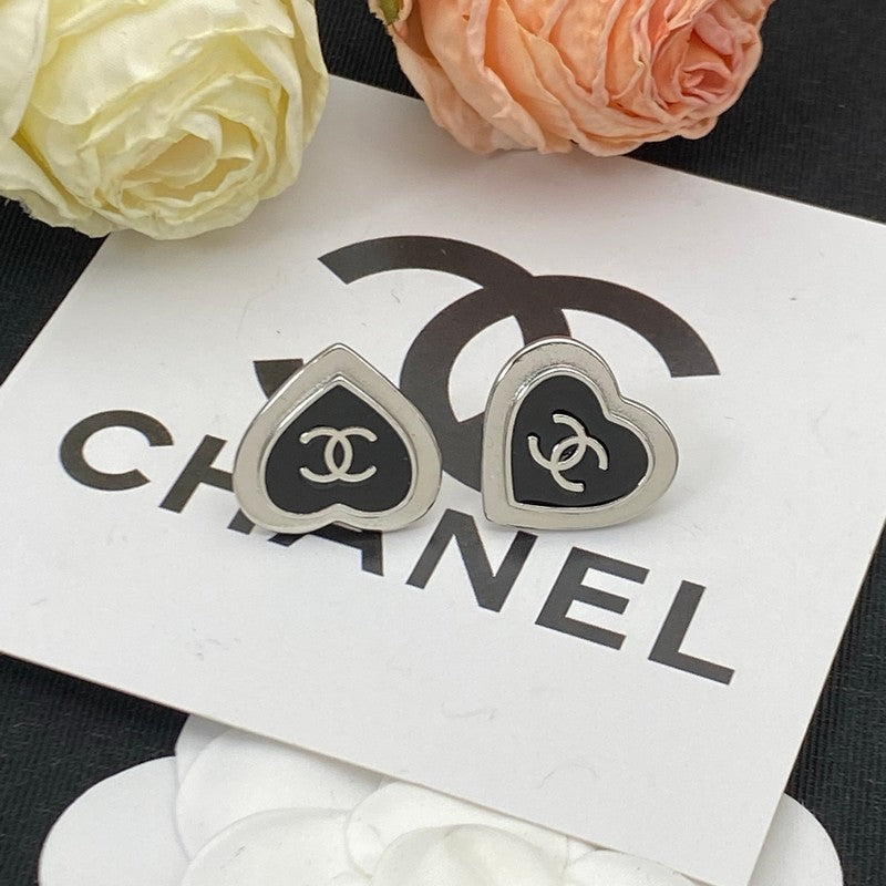 Chanel Black & Red Heart Gold 18K Gold Earrings