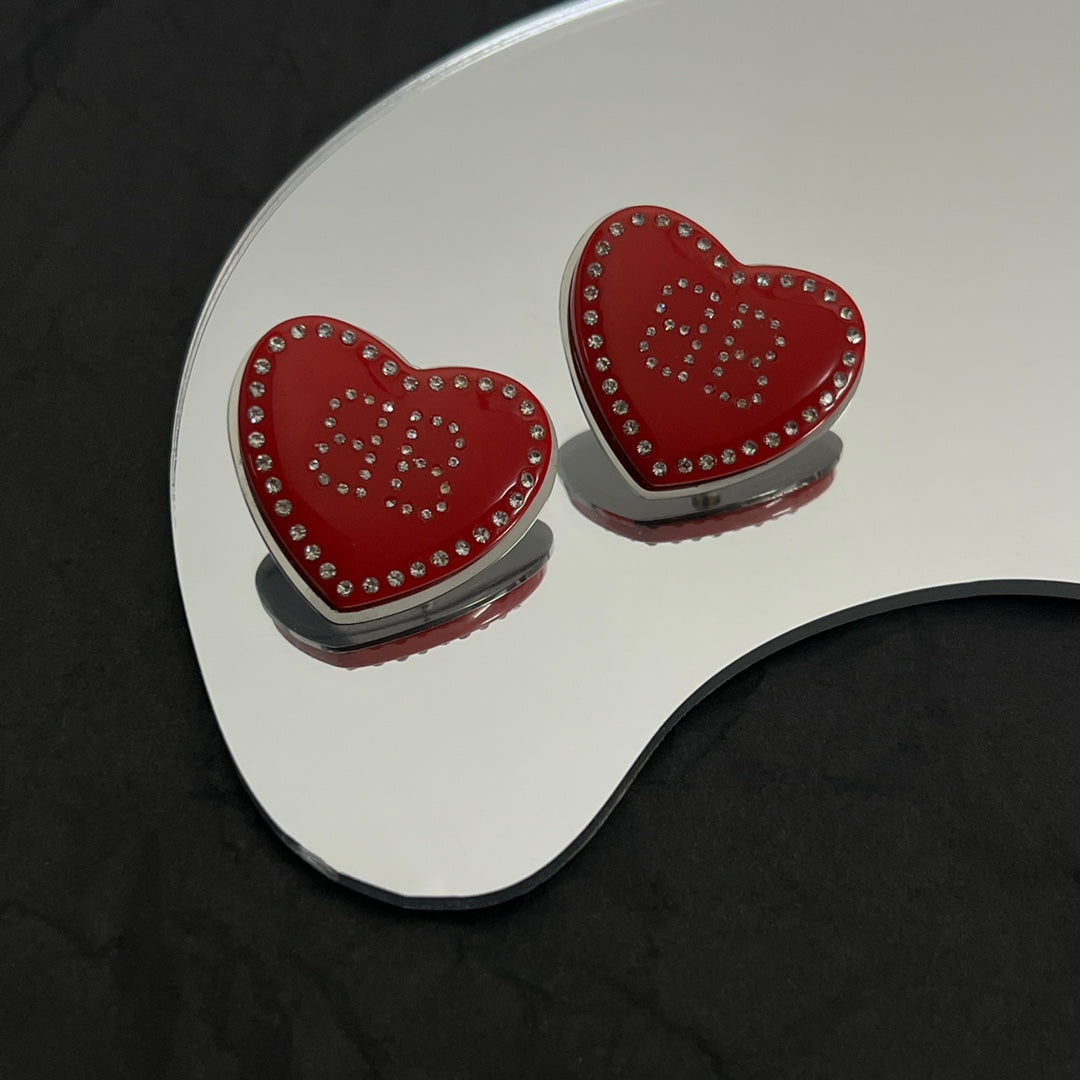 Balenciaga Red Heart 18K Gold Earrings