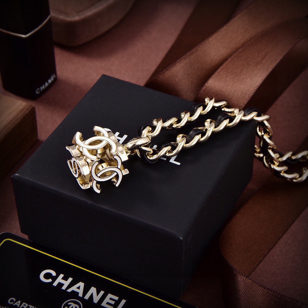 Chanel Leather Choker 18K Gold Necklace