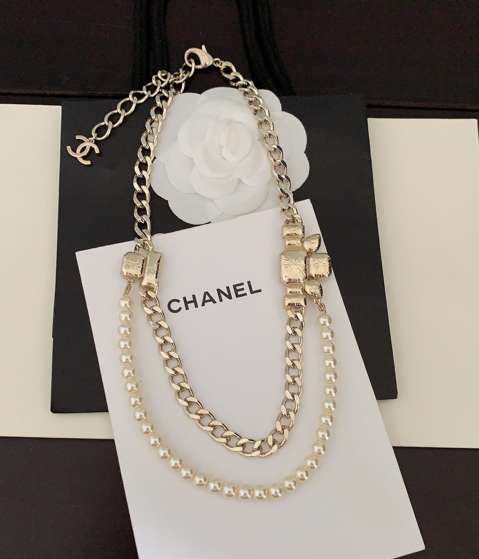 Chanel Pearls Crystals 18K Gold Necklace
