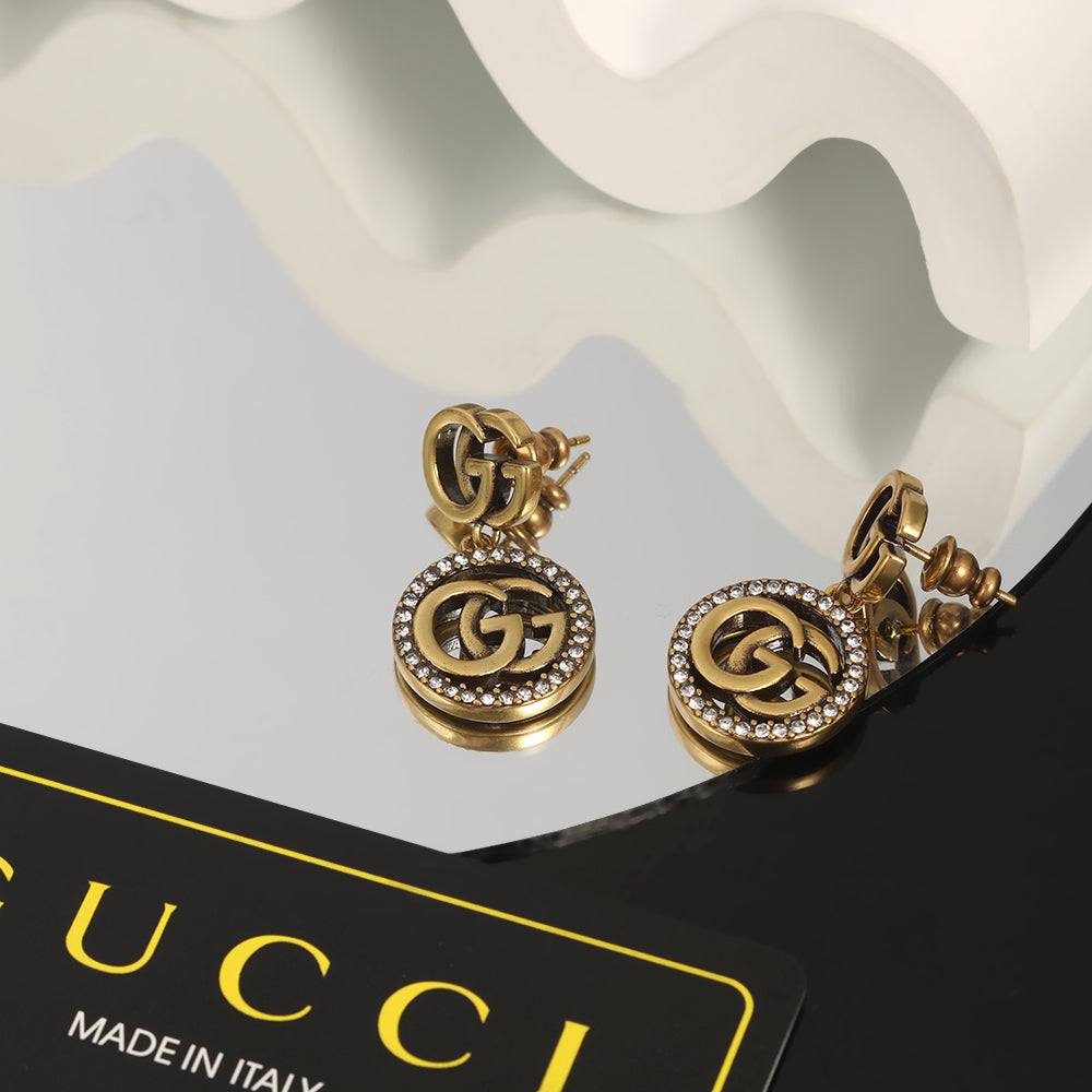 Gucci Double Crystals Vintage 18K Gold Earrings