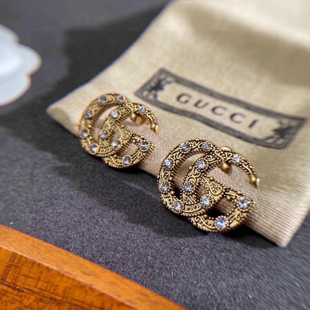 Gucci Double Crystals 18K Gold Earrings