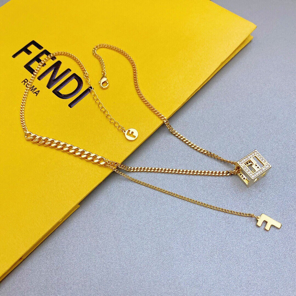 Fendi Cube Diamonds 18K Gold Necklace