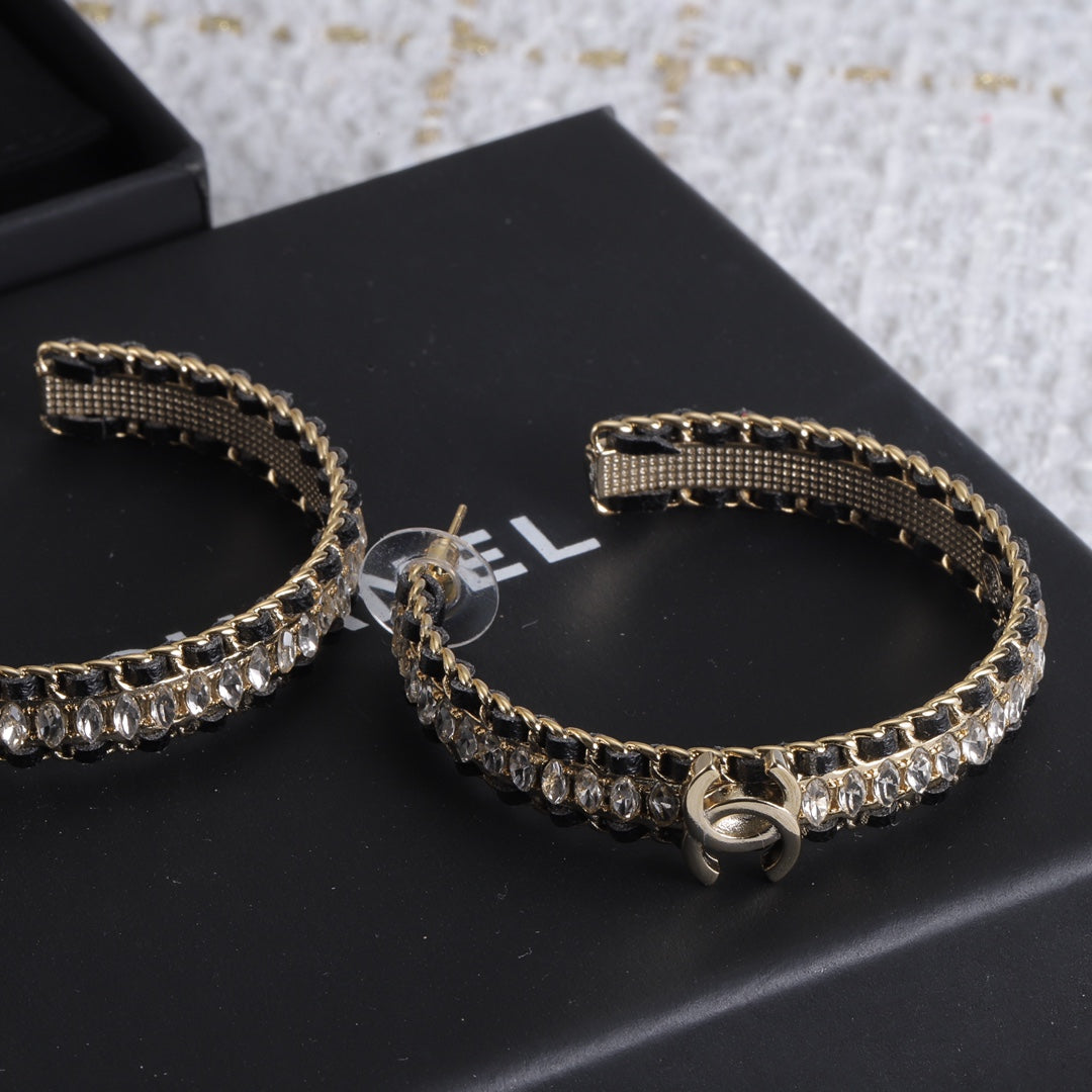 Chanel Leather Chain 18K Gold Earrings