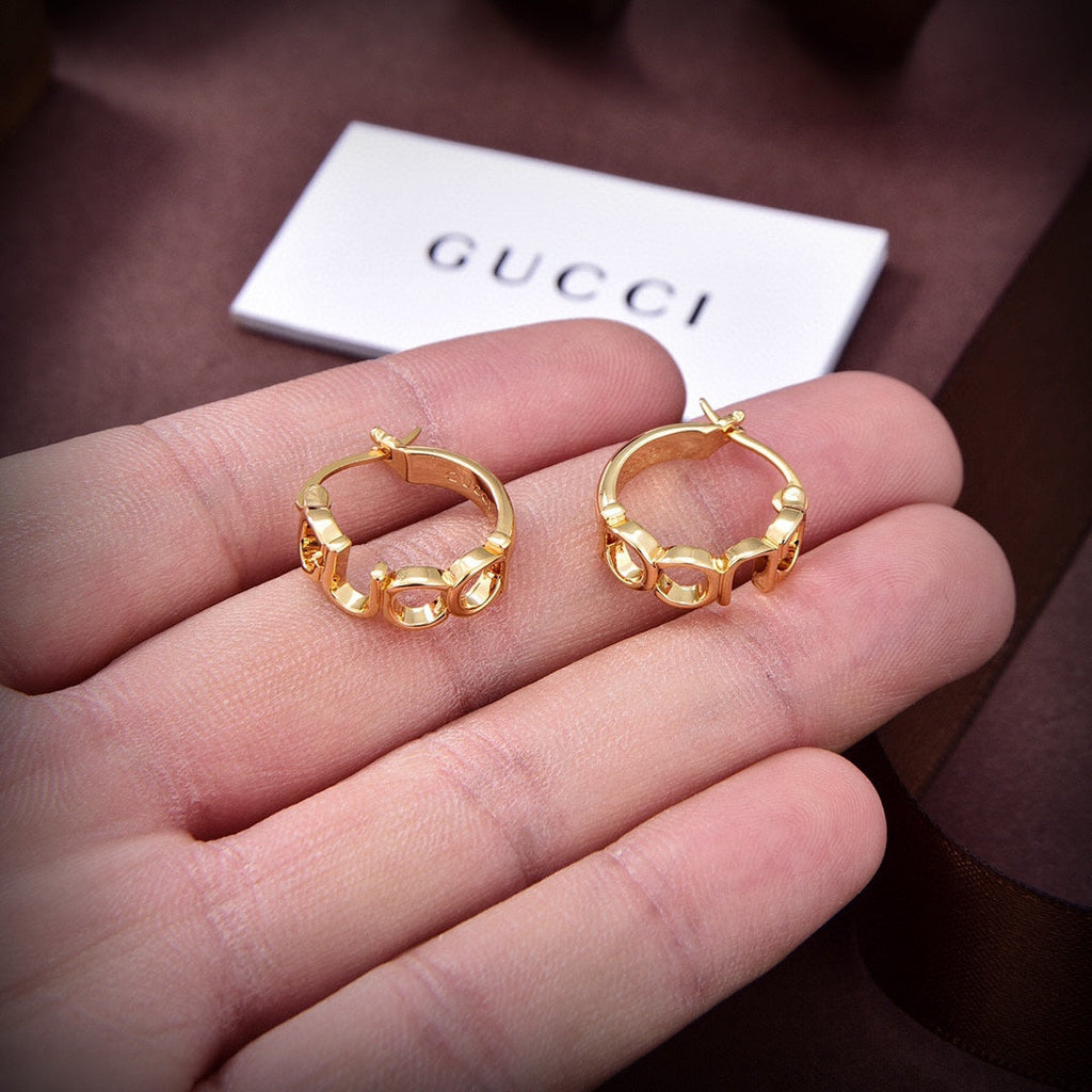 Gucci Double Script 18K Gold Earrings