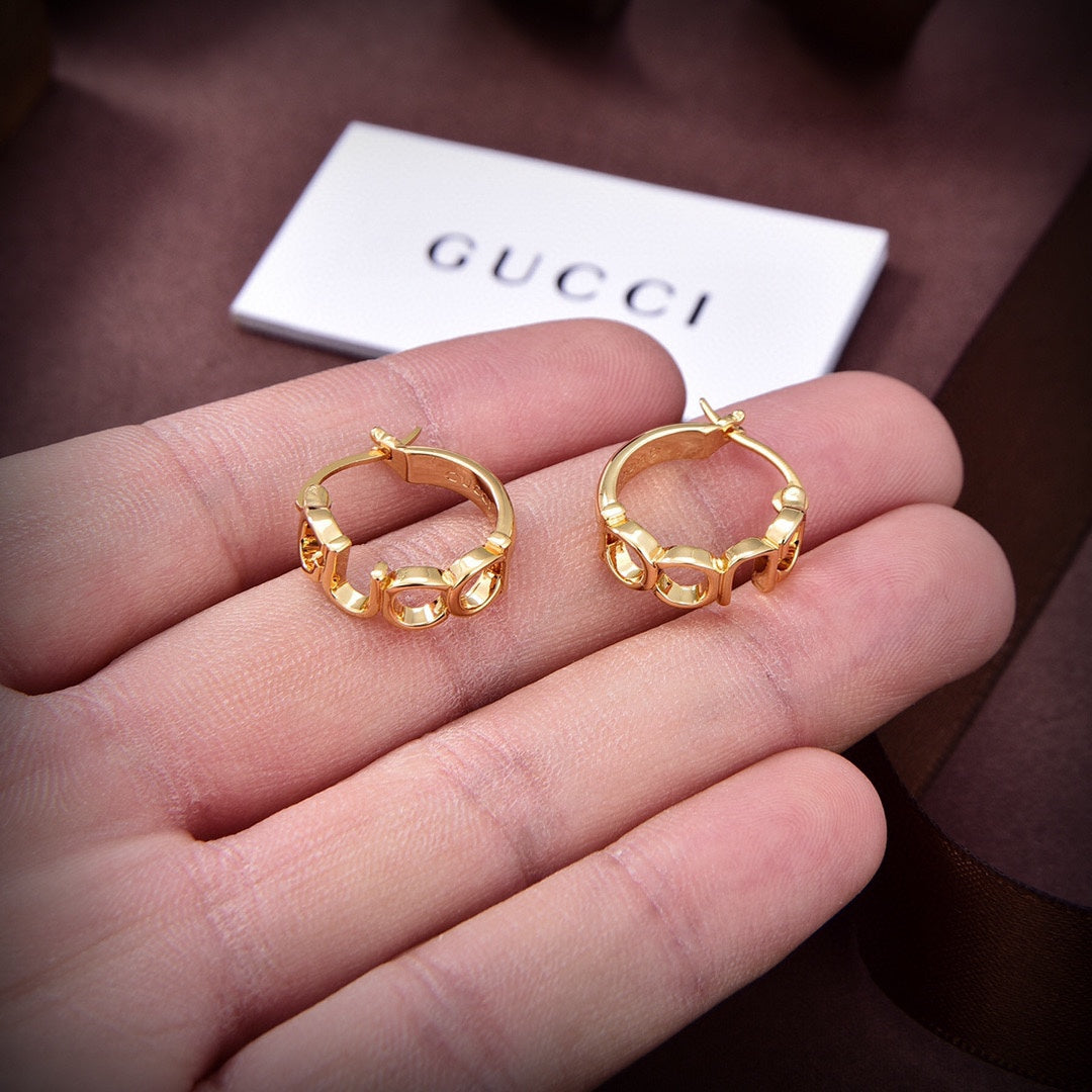 Gucci Double Script 18K Gold Earrings