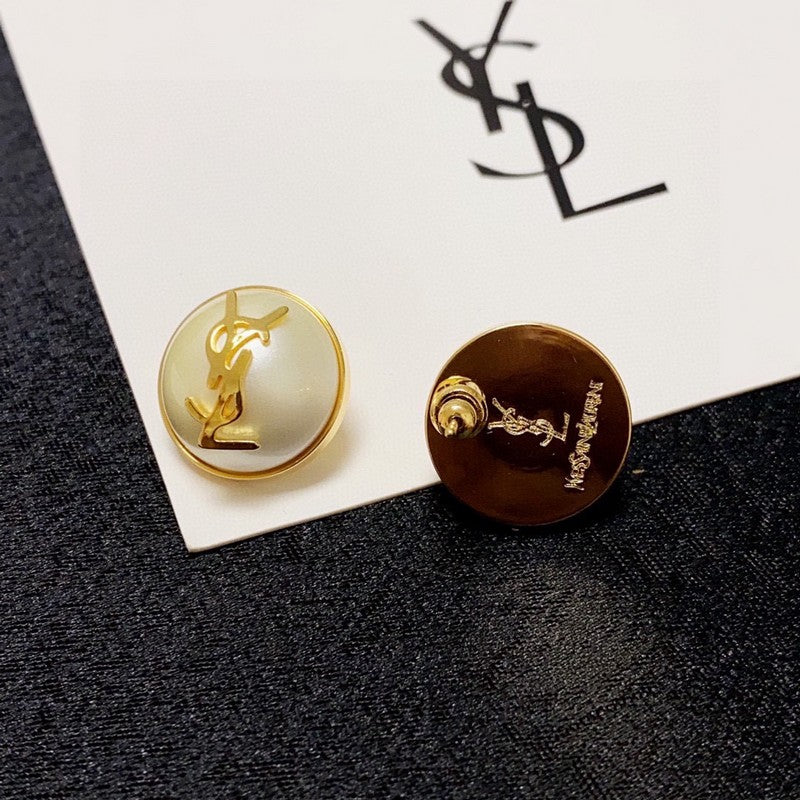 YSL White & Red 18K Gold Earrings
