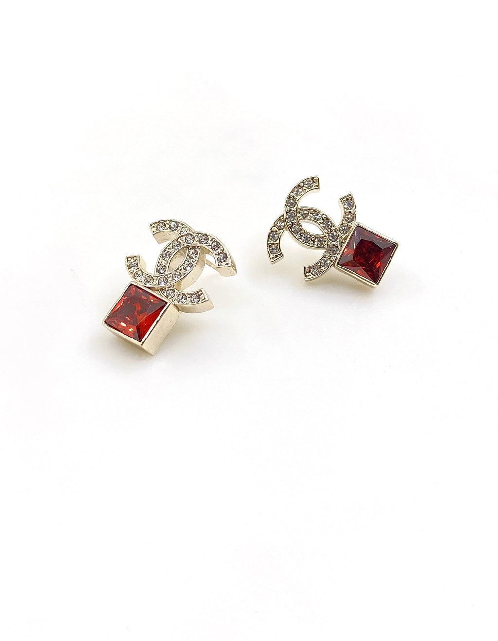 Chanel Red Crystal 18K Gold Earrings