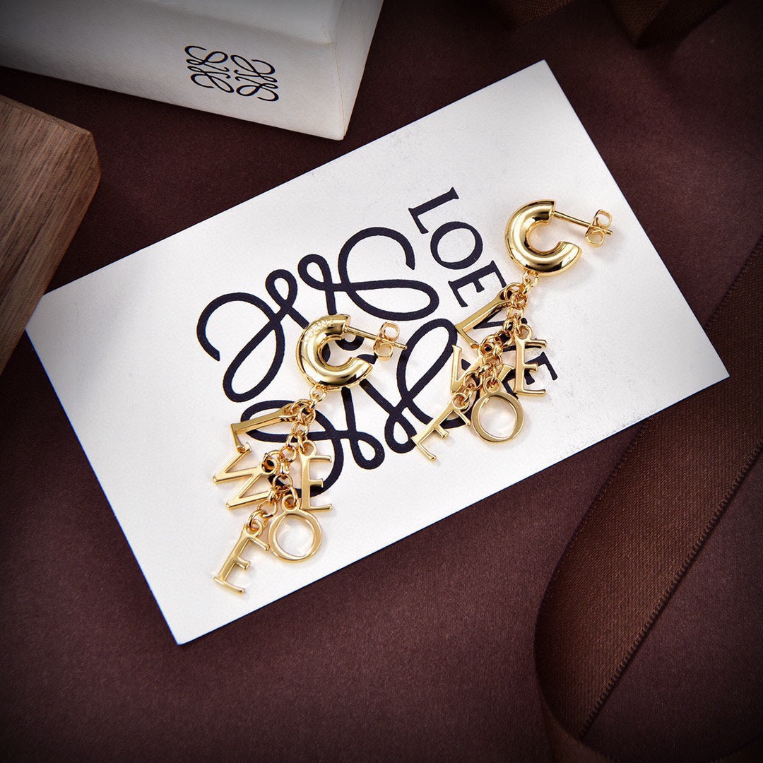 LOEWE Anagram Script 18K Gold Earrings