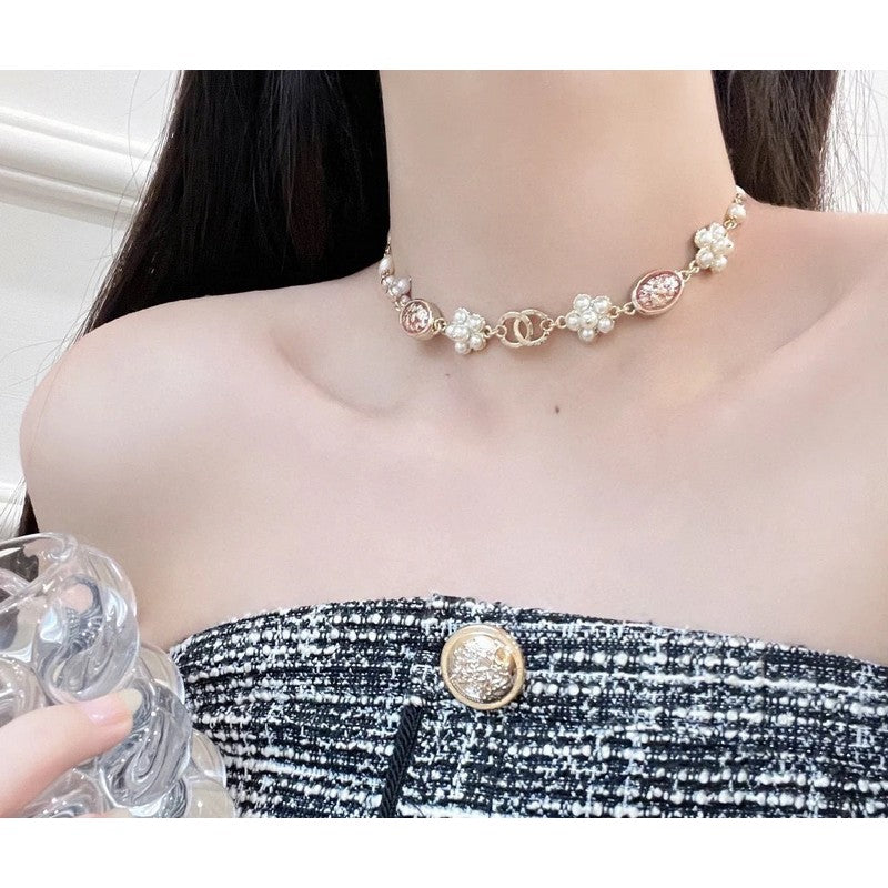 Chanel Black & Orange Crystal Choker 18K Gold Necklace