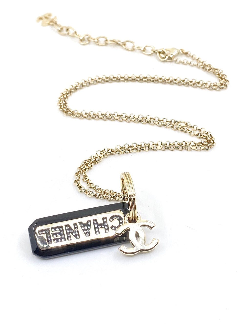 Chanel Black Plate Chain 18K Gold Necklace