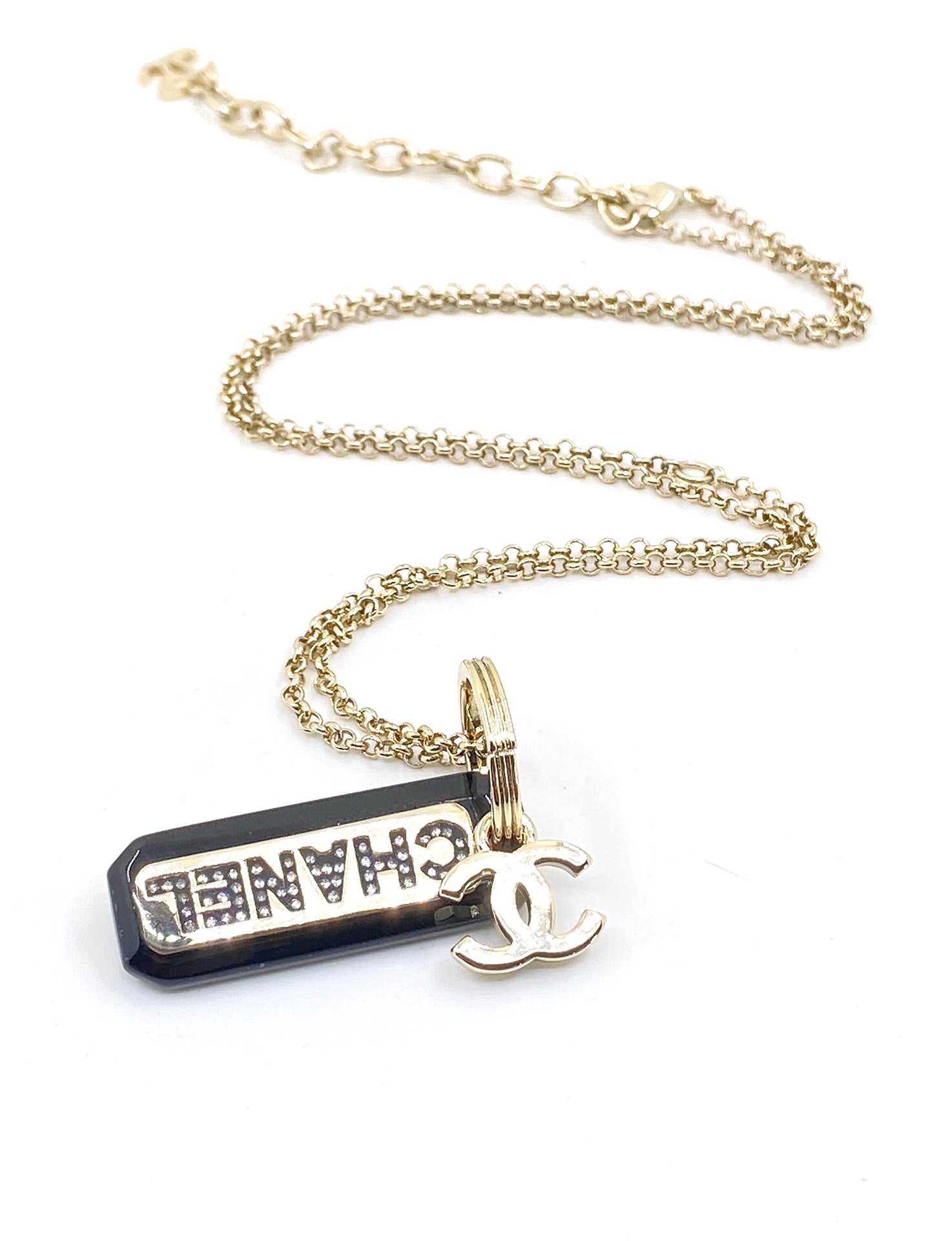 Chanel Black Plate Chain 18K Gold Necklace