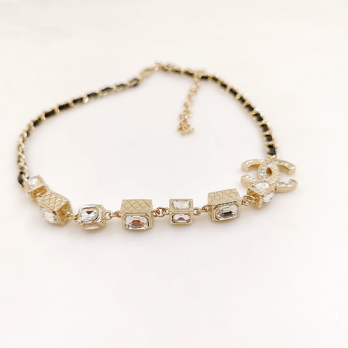 Chanel Square Crystal Choker 18K Gold Necklace