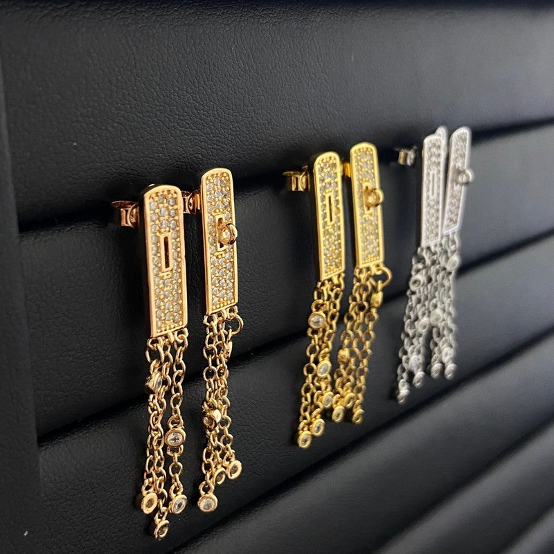 Hermes Kelly Gavroche Full Diamond 18K Gold Earrings