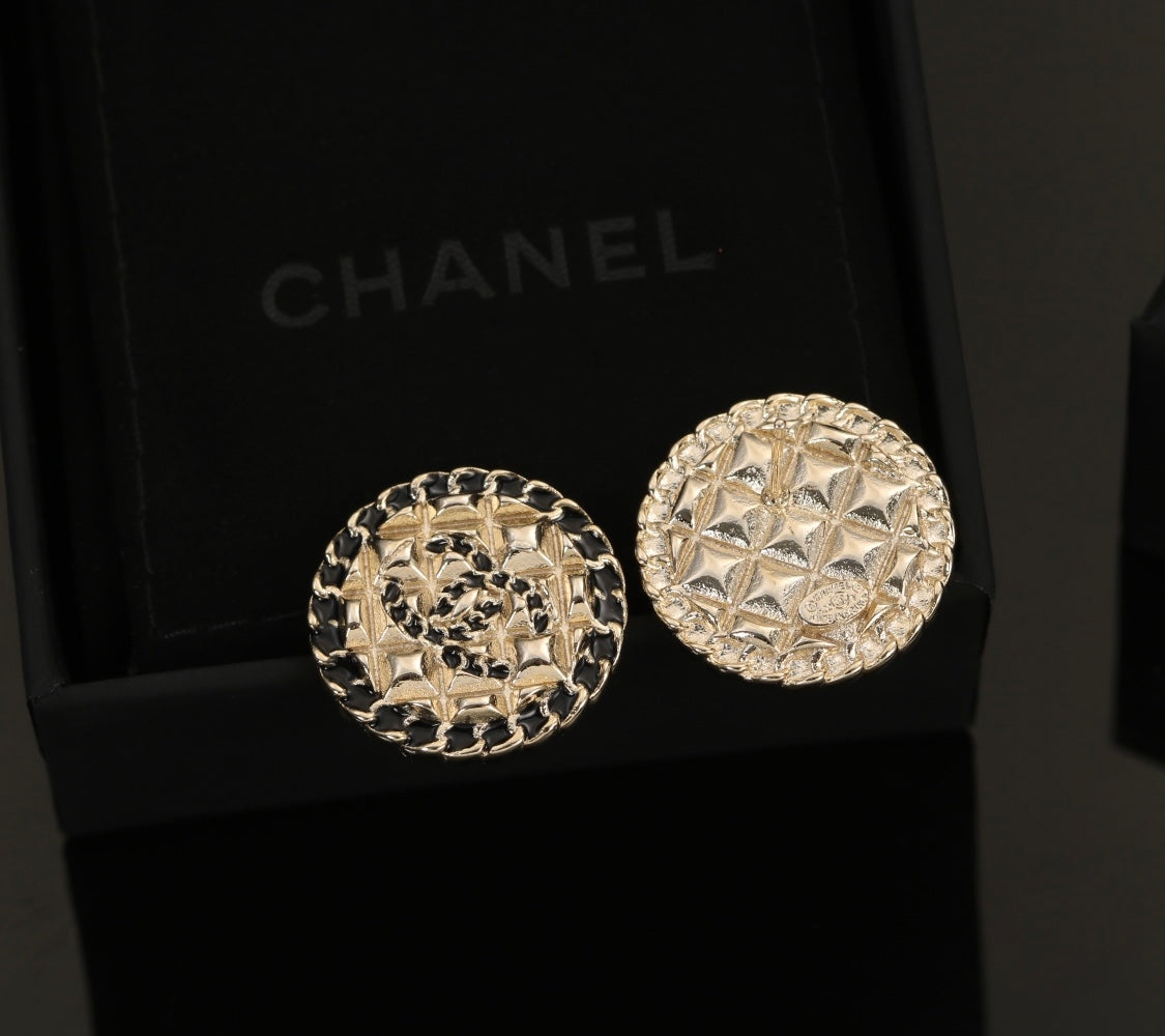 Chanel Diamond Round 18K Gold Earrings