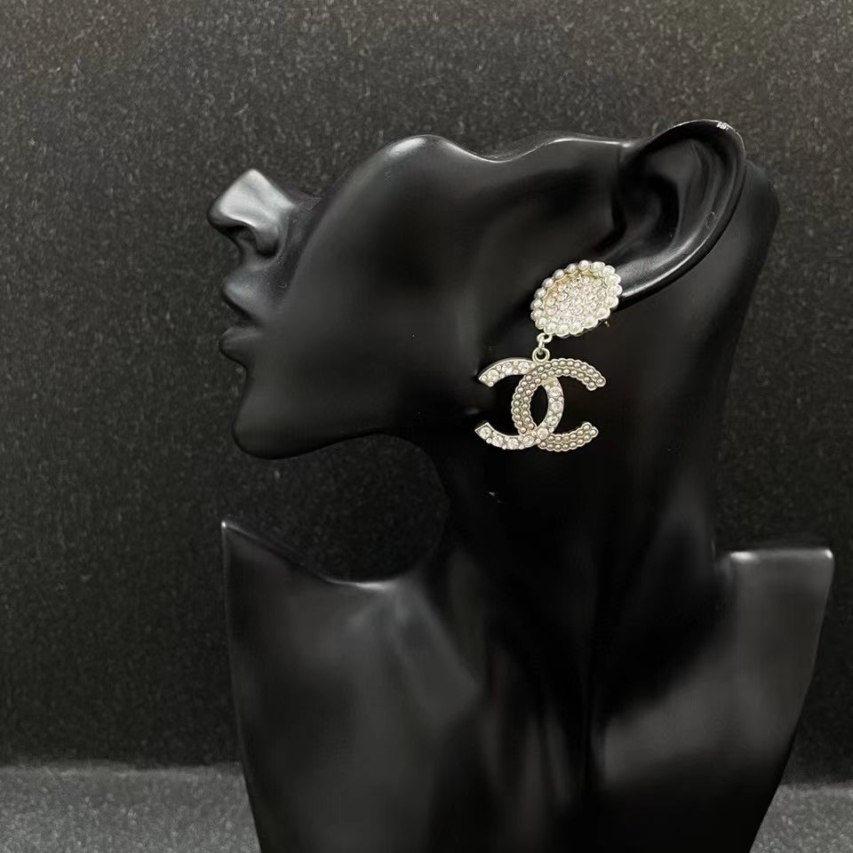Chanel Diamond Drop 18K Gold Earrings