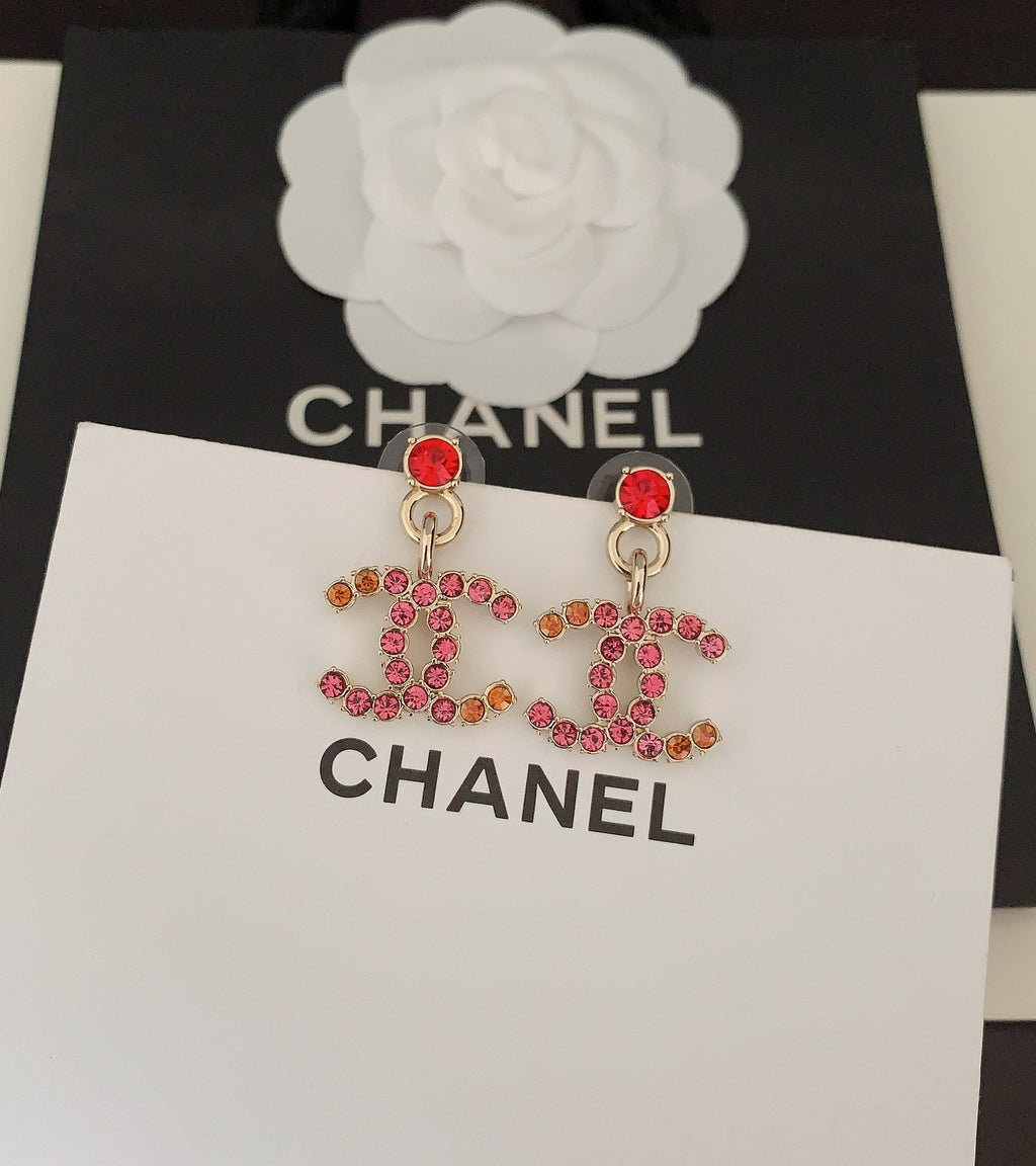 Chanel Pink Crystals 18K Gold Earrings