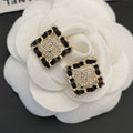 Chanel Square Leather 18K Gold Earrings