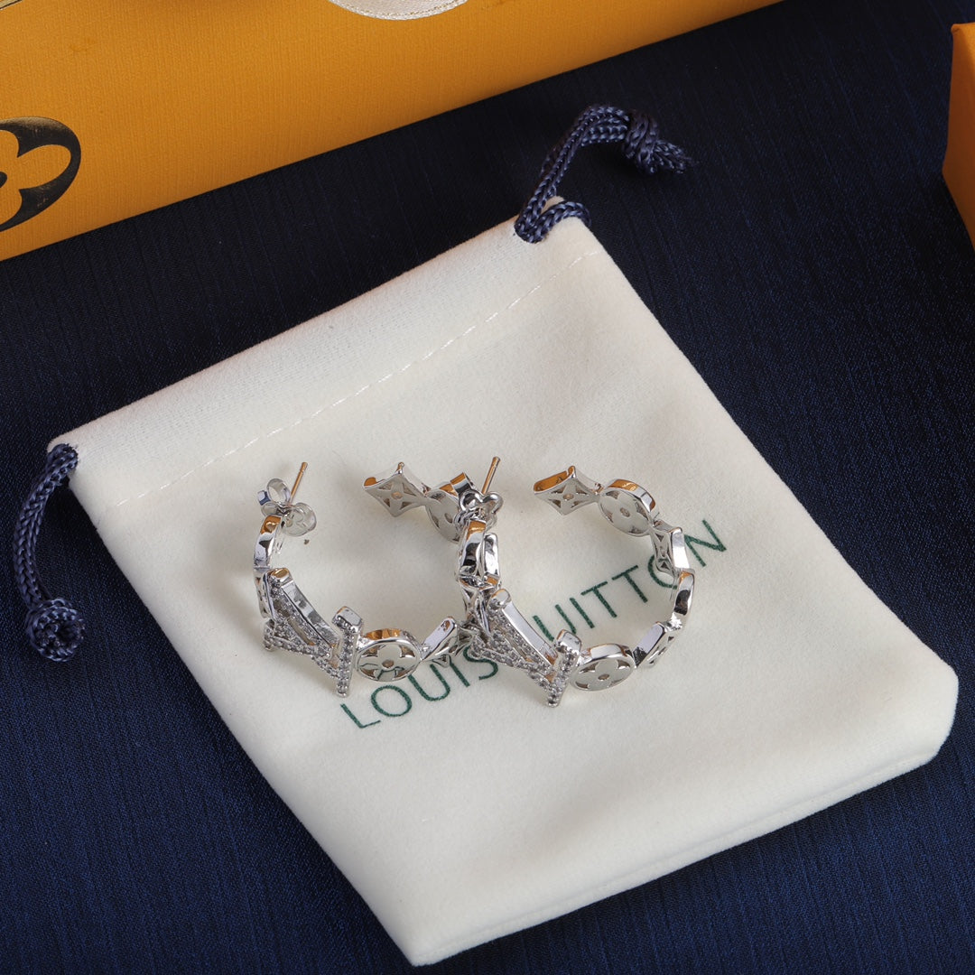Louis Vuitton Script Diamonds 18K Gold Earrings