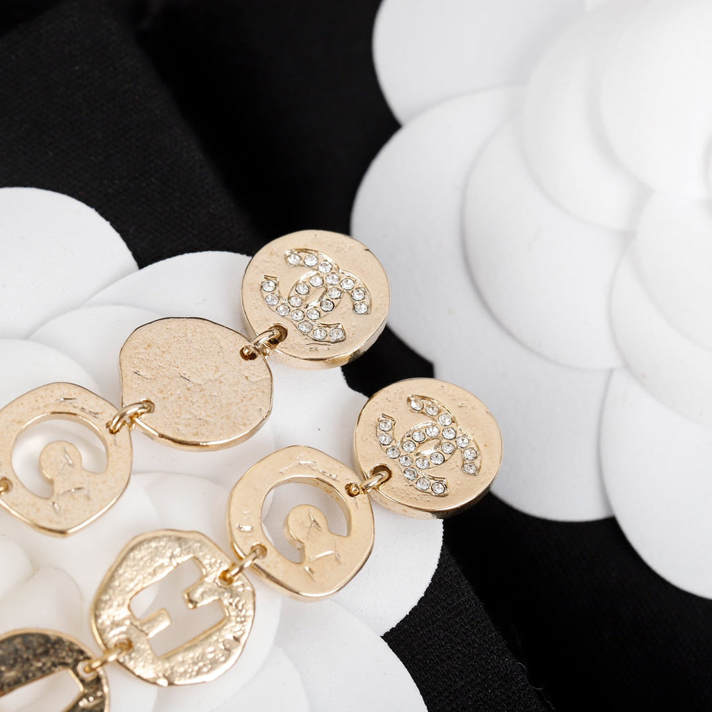 Chanel Script Pendant 18K Gold Earrings
