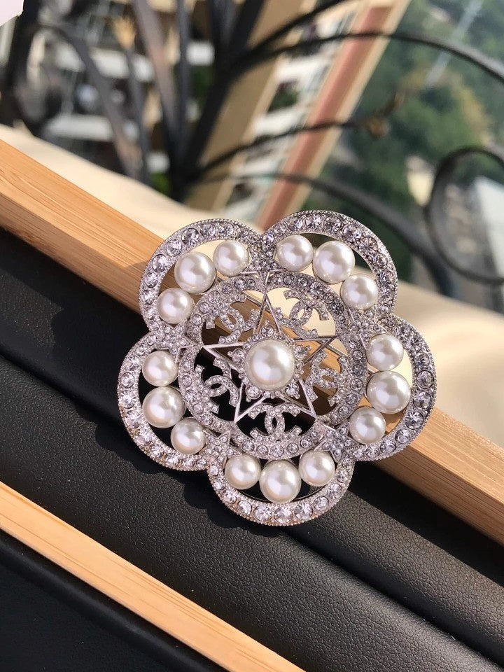 Chanel Camellia Pearls 18K Gold Brooch
