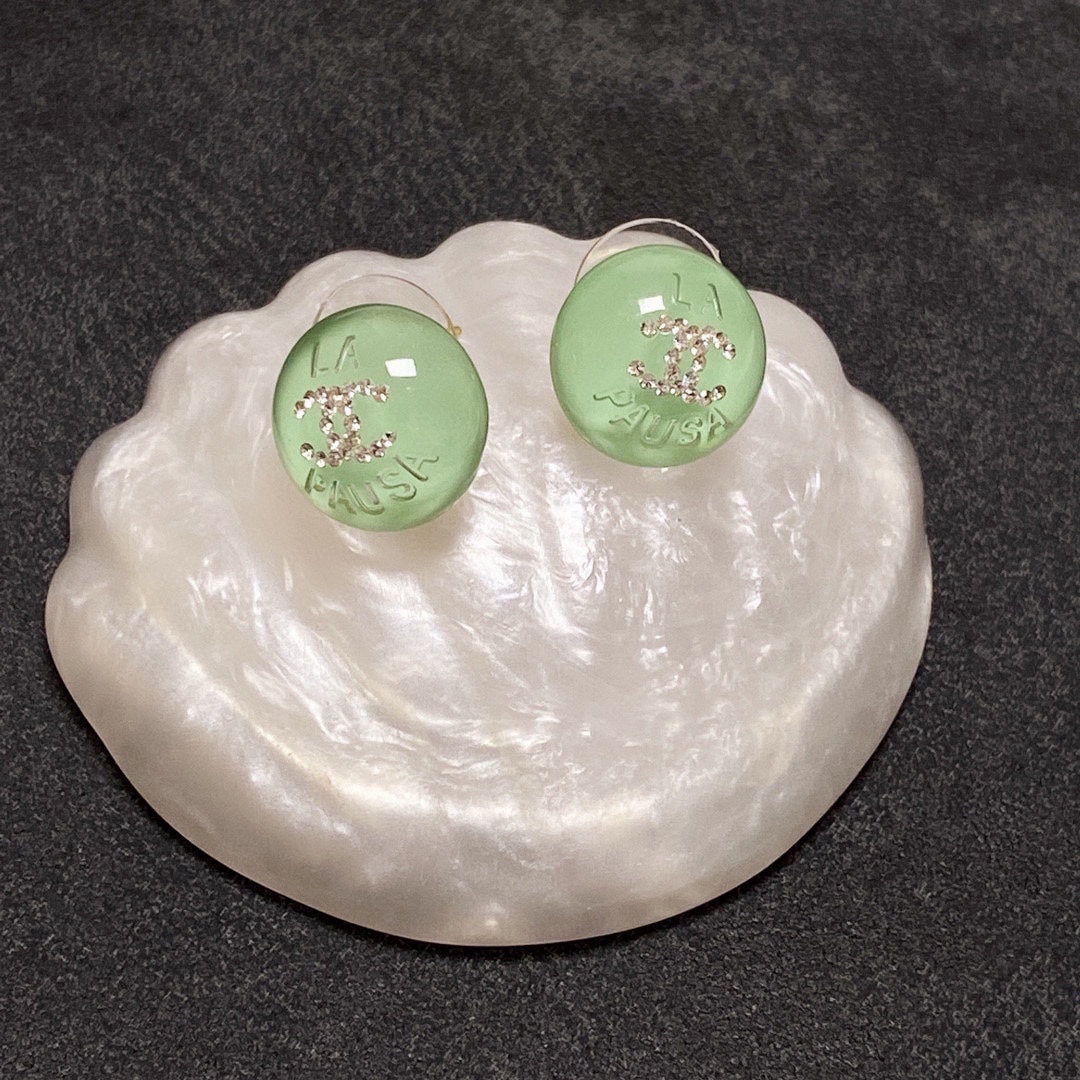 Chanel Green 18K Gold Earrings