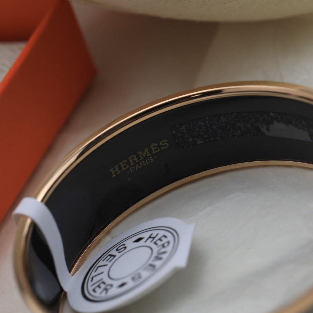 Hermes Enamel Cal ̈ ̈che Wide Bangle 18K Gold Bracelet