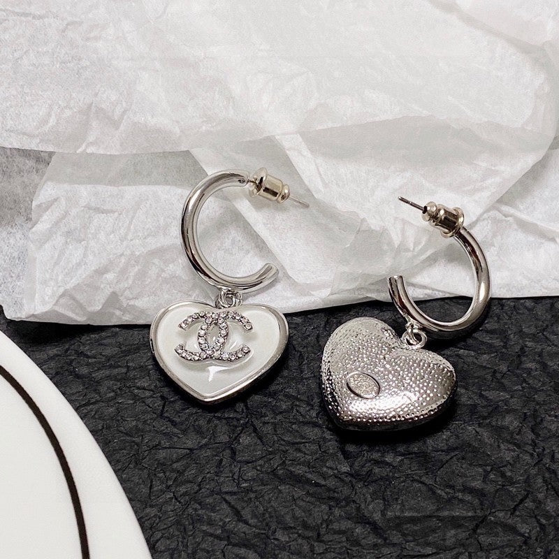 Chanel White Heart 18K Gold Earrings