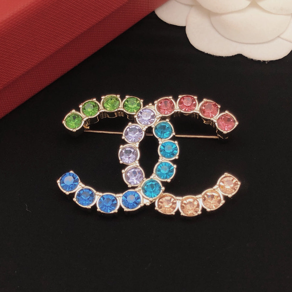 Chanel Color Crystals 18K Gold Brooch