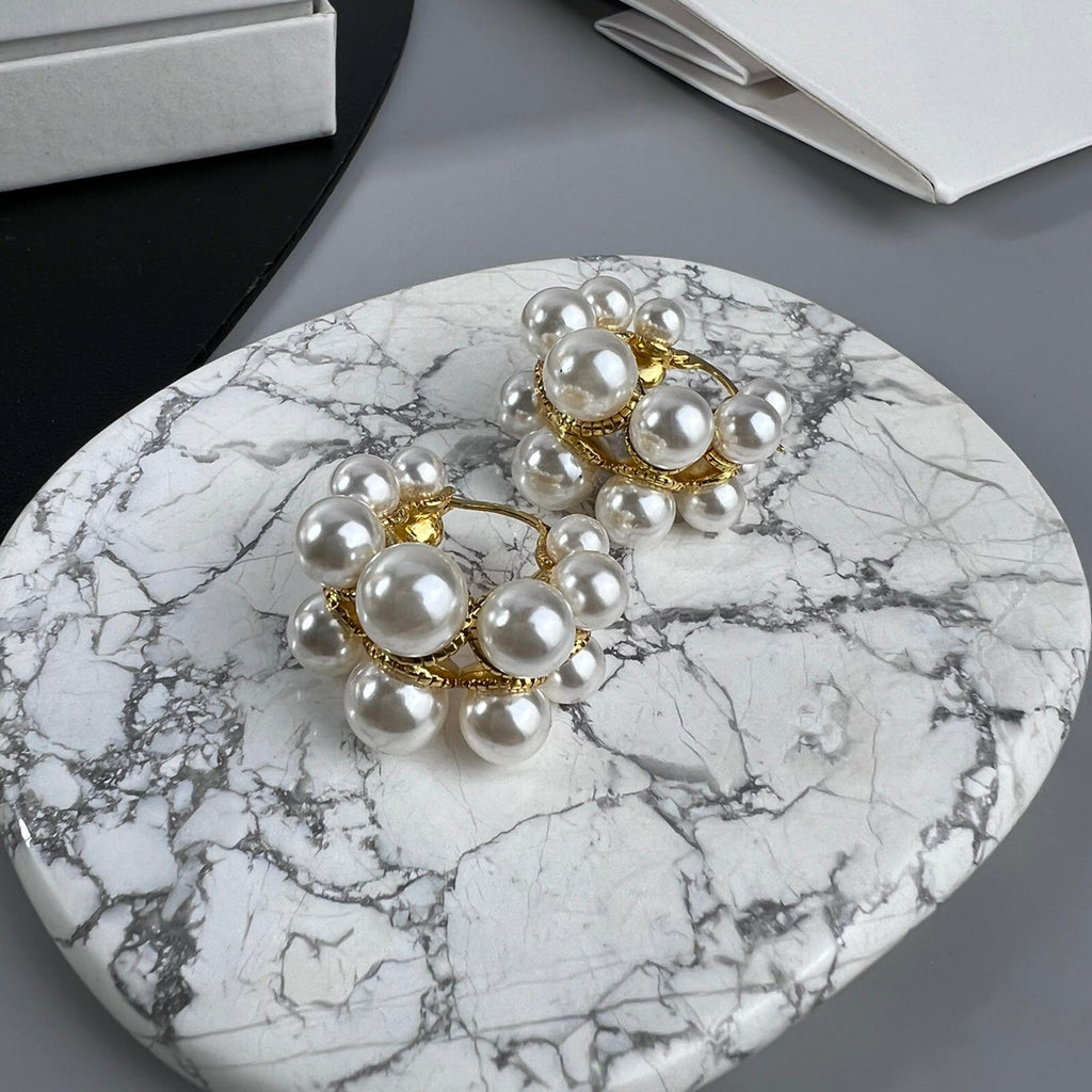 Celine Two-Rows Pearl 18K Gold Earrings