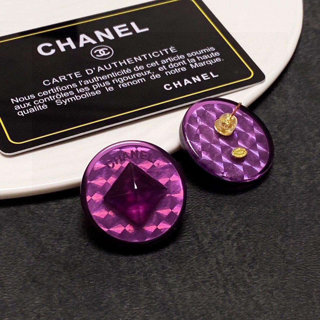 Chanel Vintage Purple 18K Gold Earrings