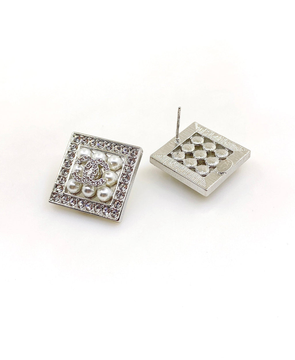 Chanel Square Diamond 18K Gold Earrings