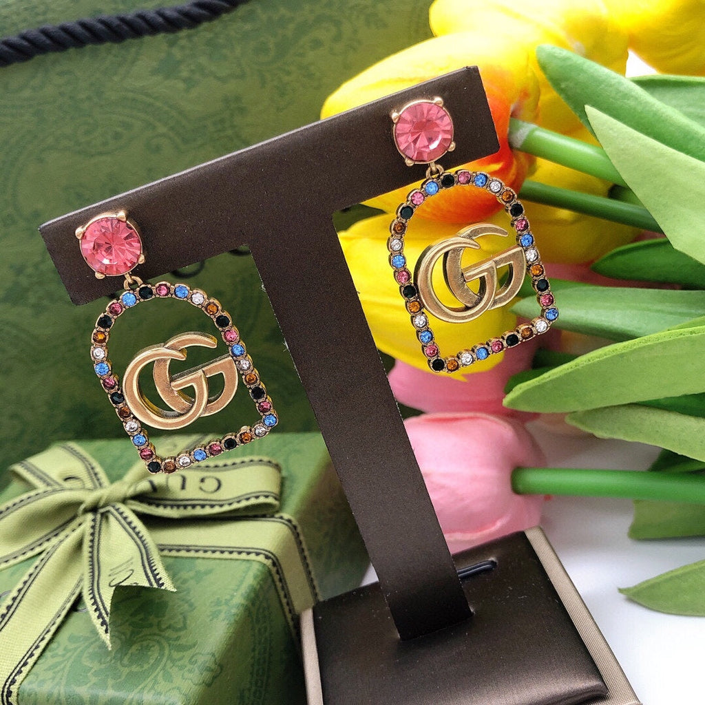 Gucci Double Color Crystals 18K Gold Earrings