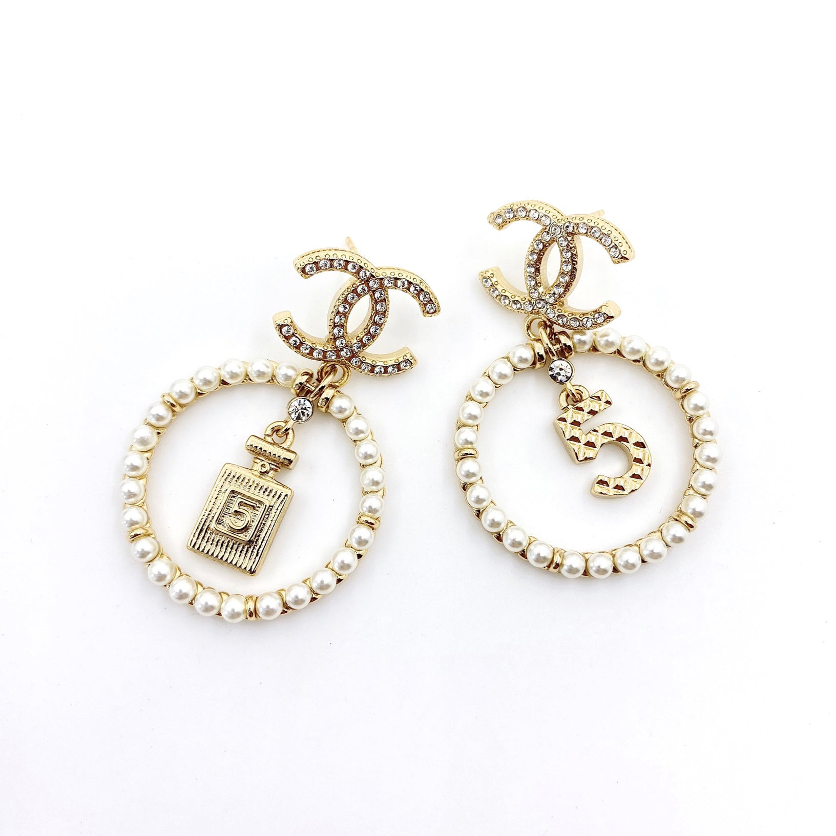 Chanel No.5 Perfume Bottle 18K Gold Earrings