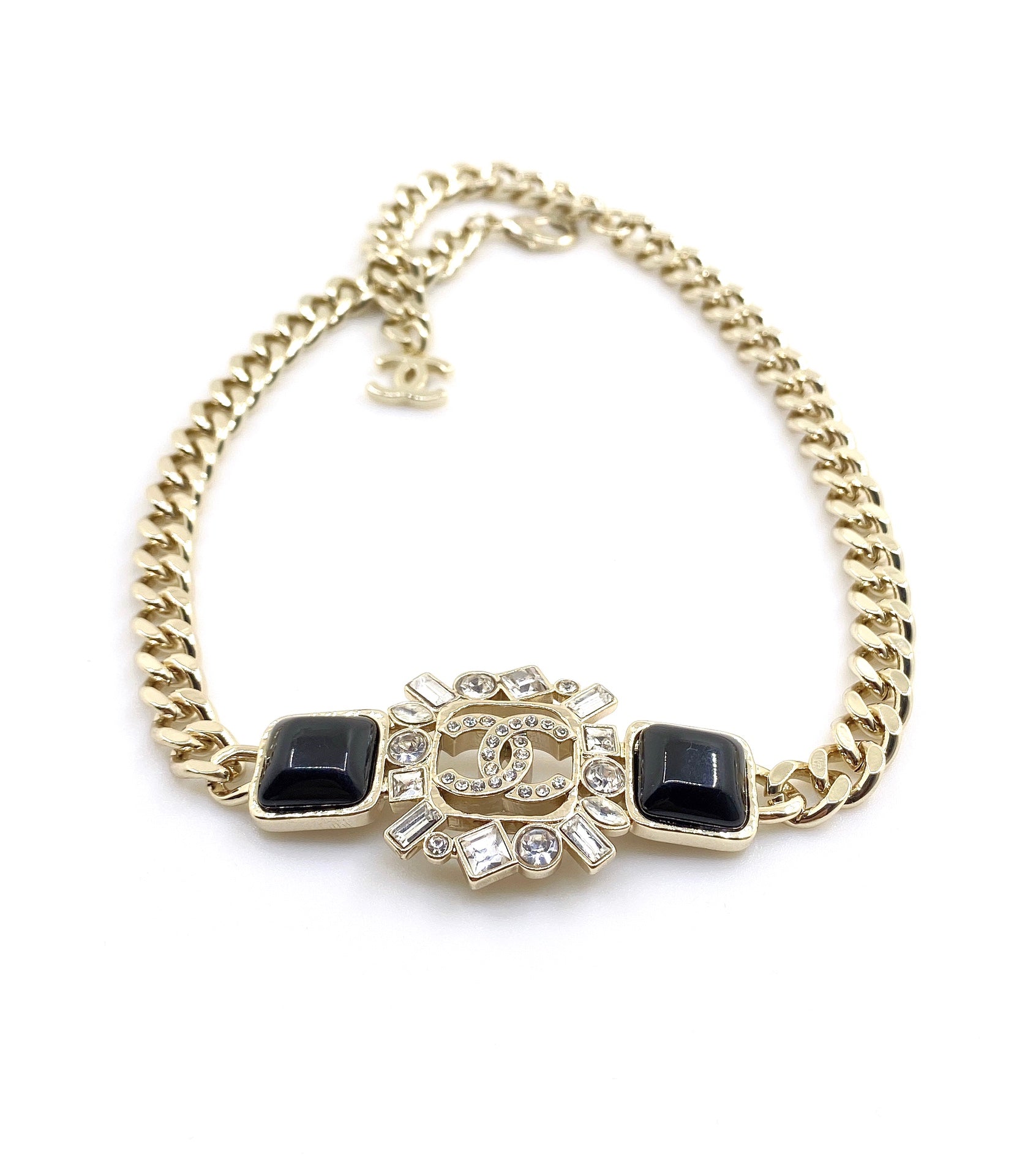 Chanel Black Crystals Chain 18K Gold Necklace