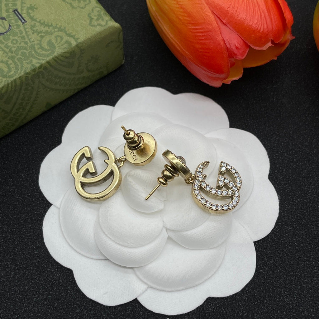 Gucci Double Crystals 18K Gold Earrings