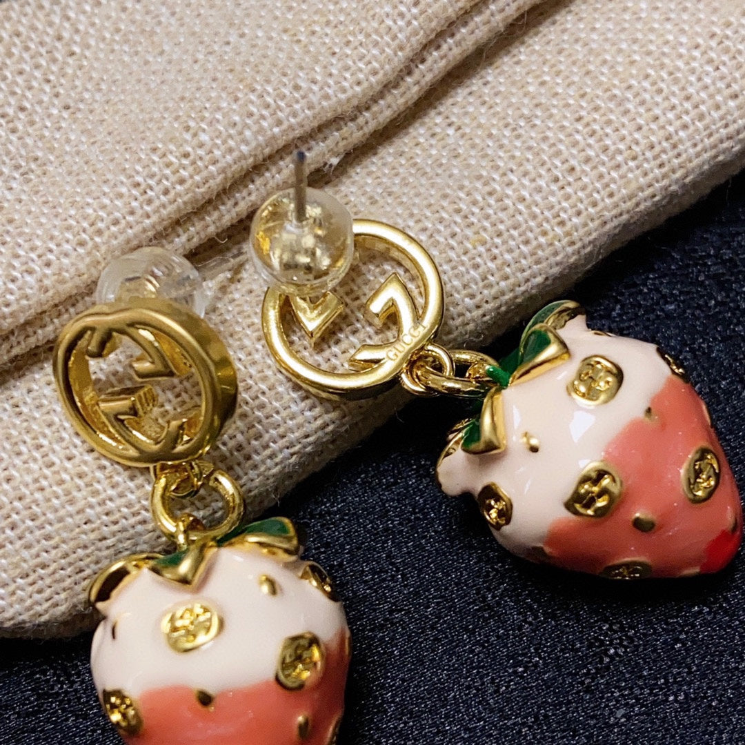 Gucci Double Strawberry 18K Gold Earrings