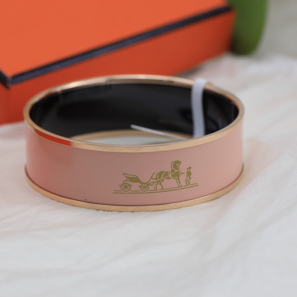 Hermes Enamel Cal ̈ ̈che Wide Bangle 18K Gold Bracelet