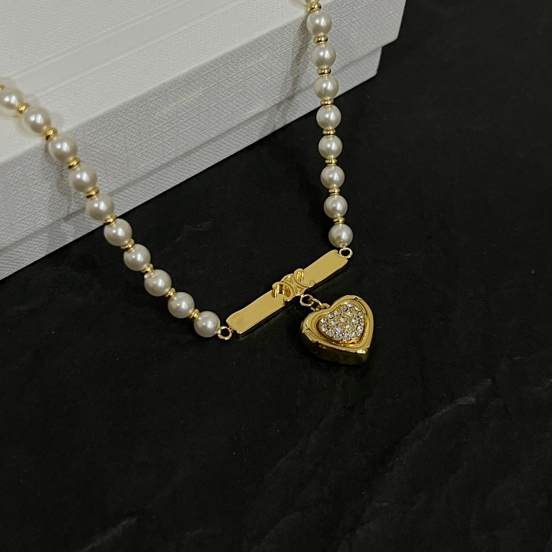 Celine Heart Pearl 18K Gold Necklace