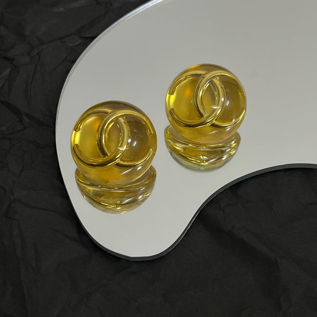 Chanel Vintage Yellow Crystal 18K Gold Earrings