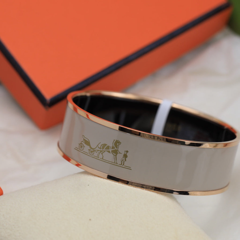 Hermes Enamel Cal ̈ ̈che Wide Bangle 18K Gold Bracelet