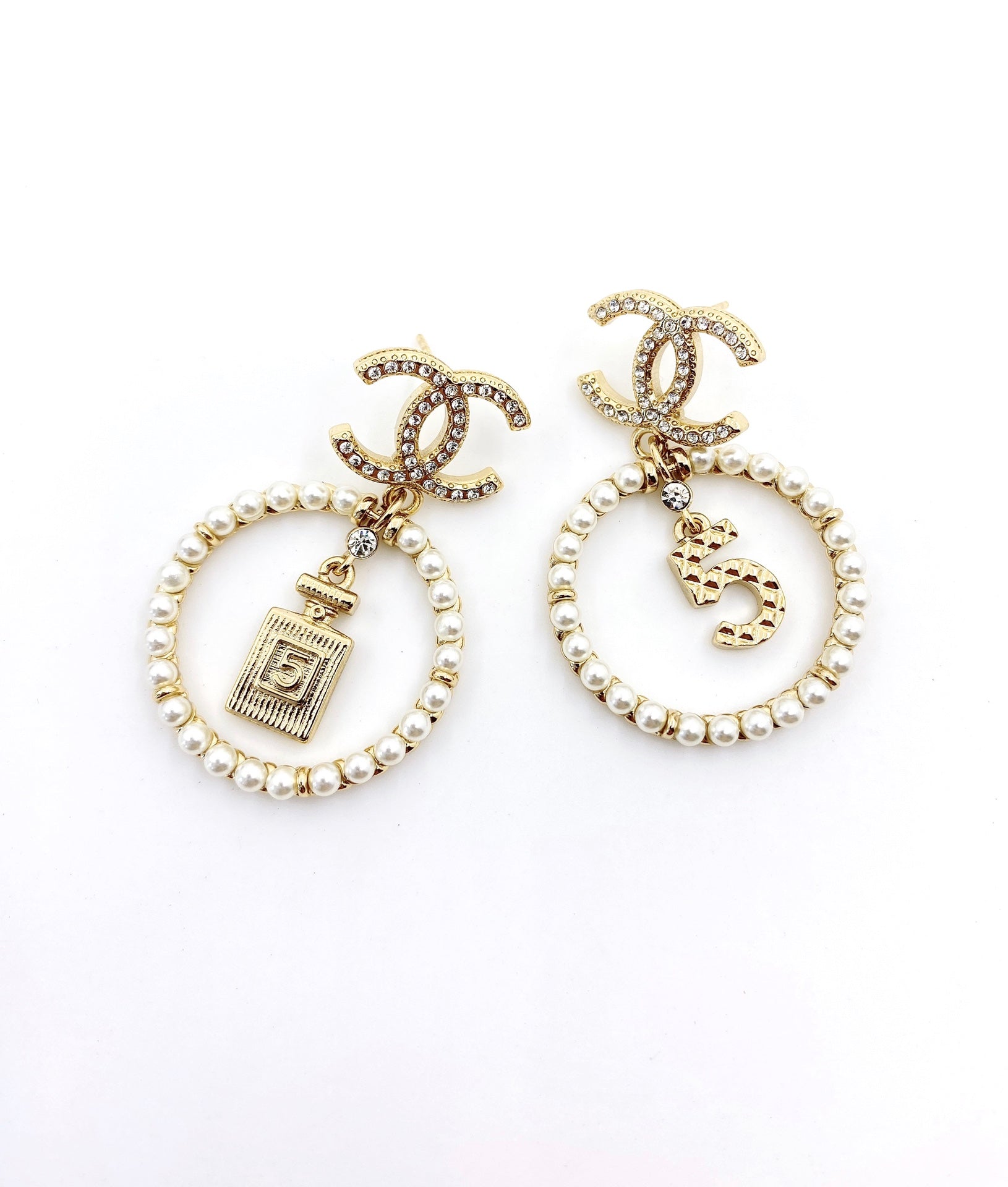 Chanel No. 5 Perfume Pendant 18K Gold Earrings
