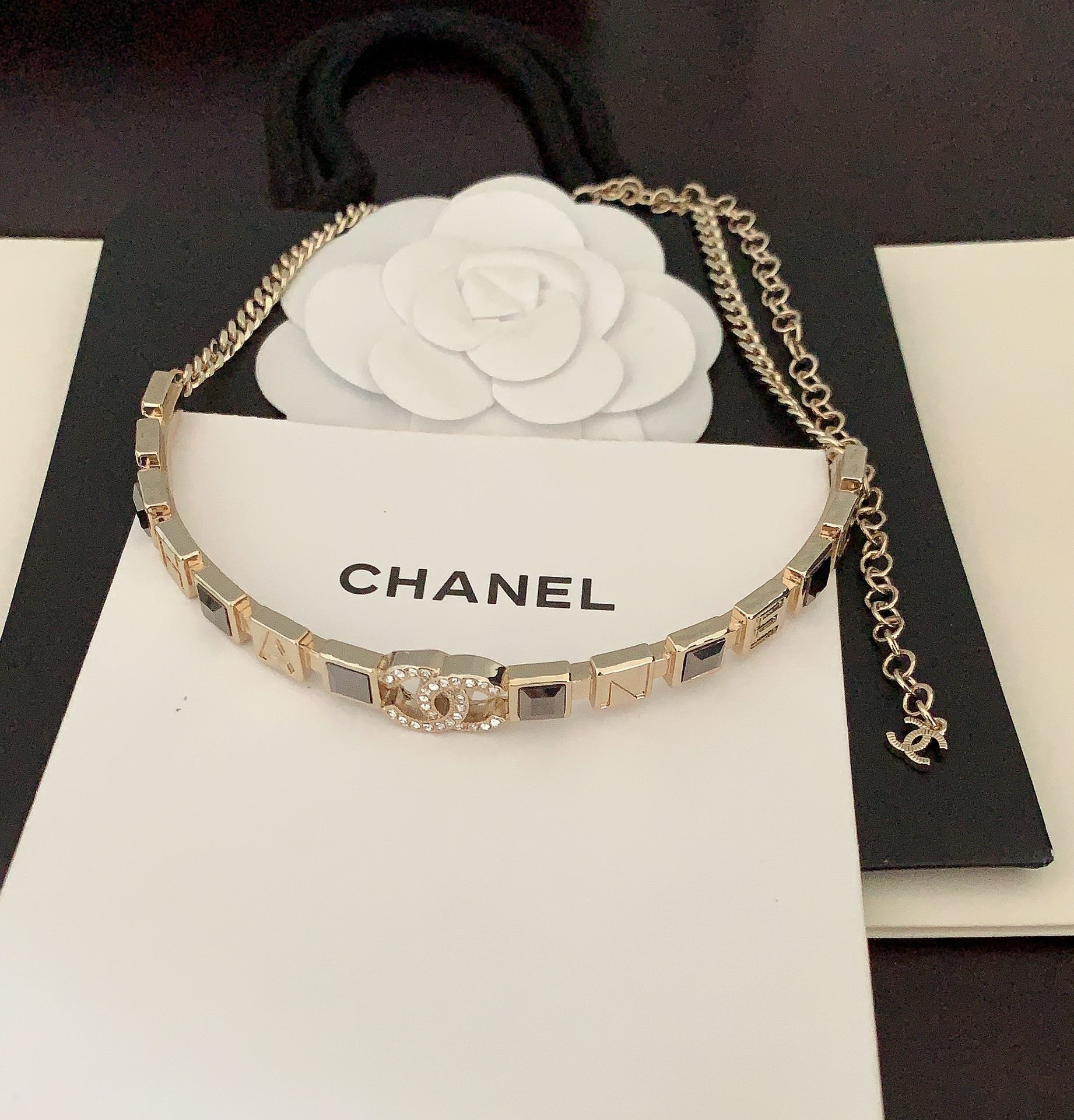 Chanel Gray Crystals 18K Gold Necklace