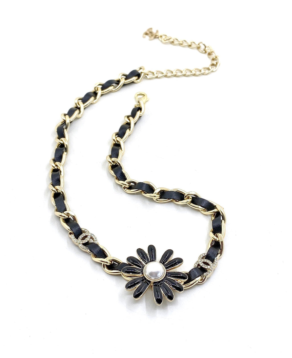 Chanel Flower Leather Choker 18K Gold Necklace