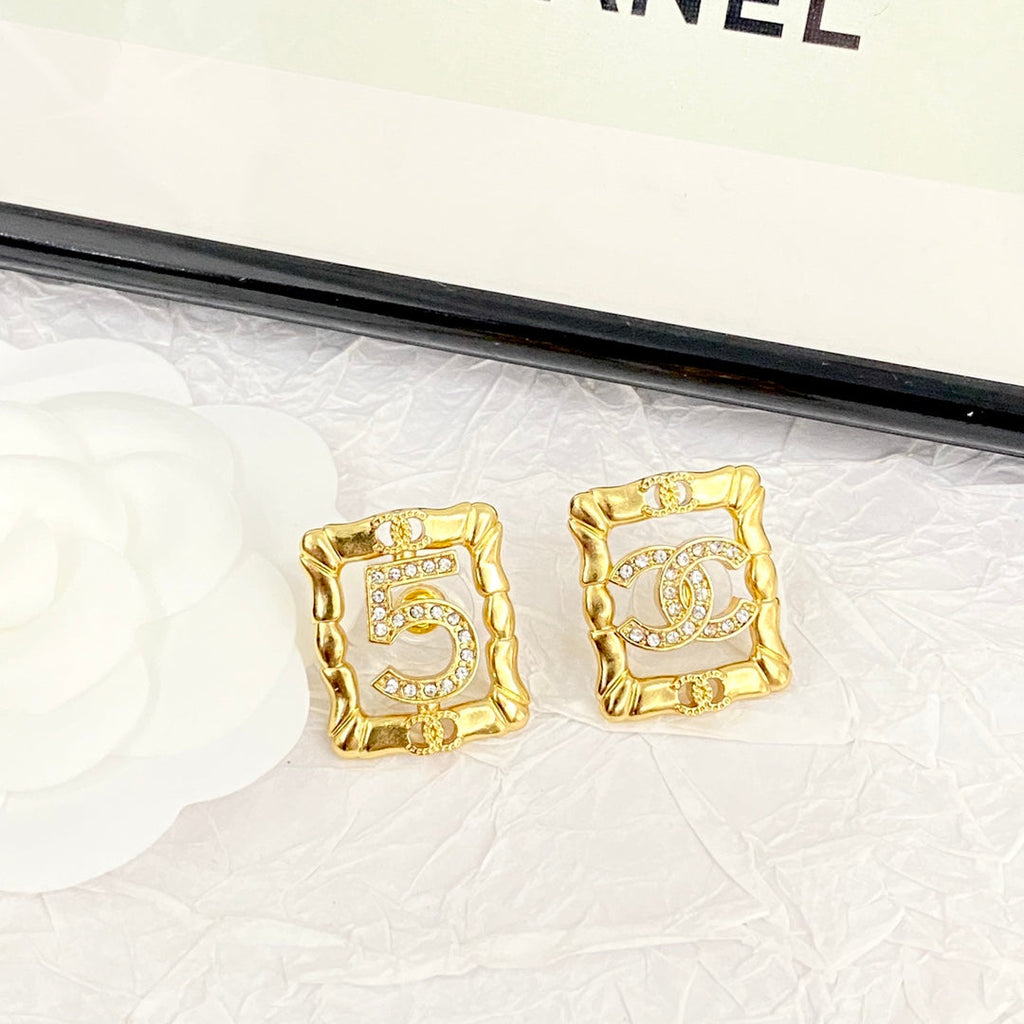 Chanel No.5 Square Diamond 18K Gold Earrings