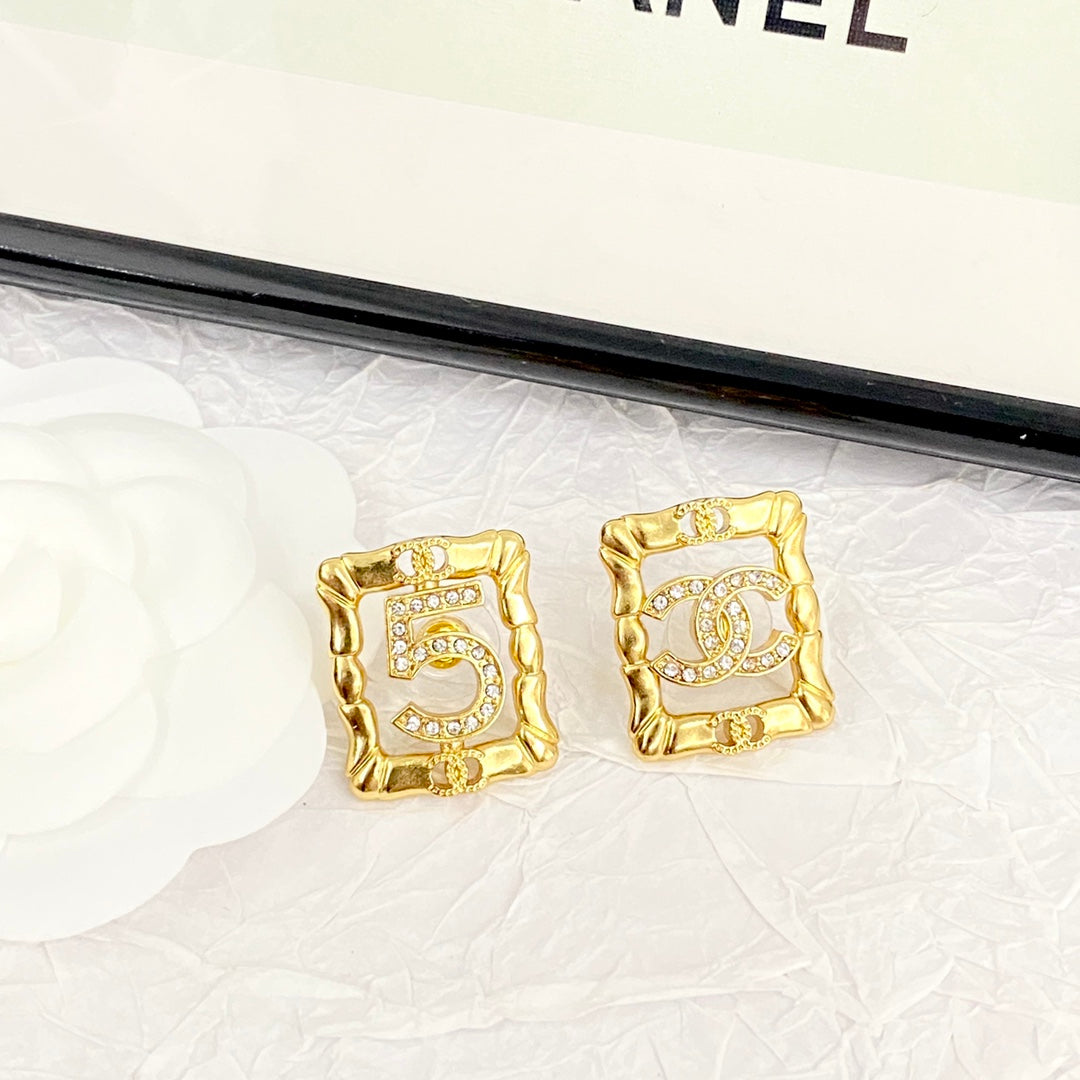 Chanel No.5 Square Diamond 18K Gold Earrings